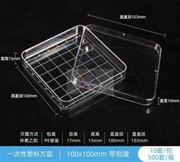 塑料方形培養皿 10×10cm 帶分格線